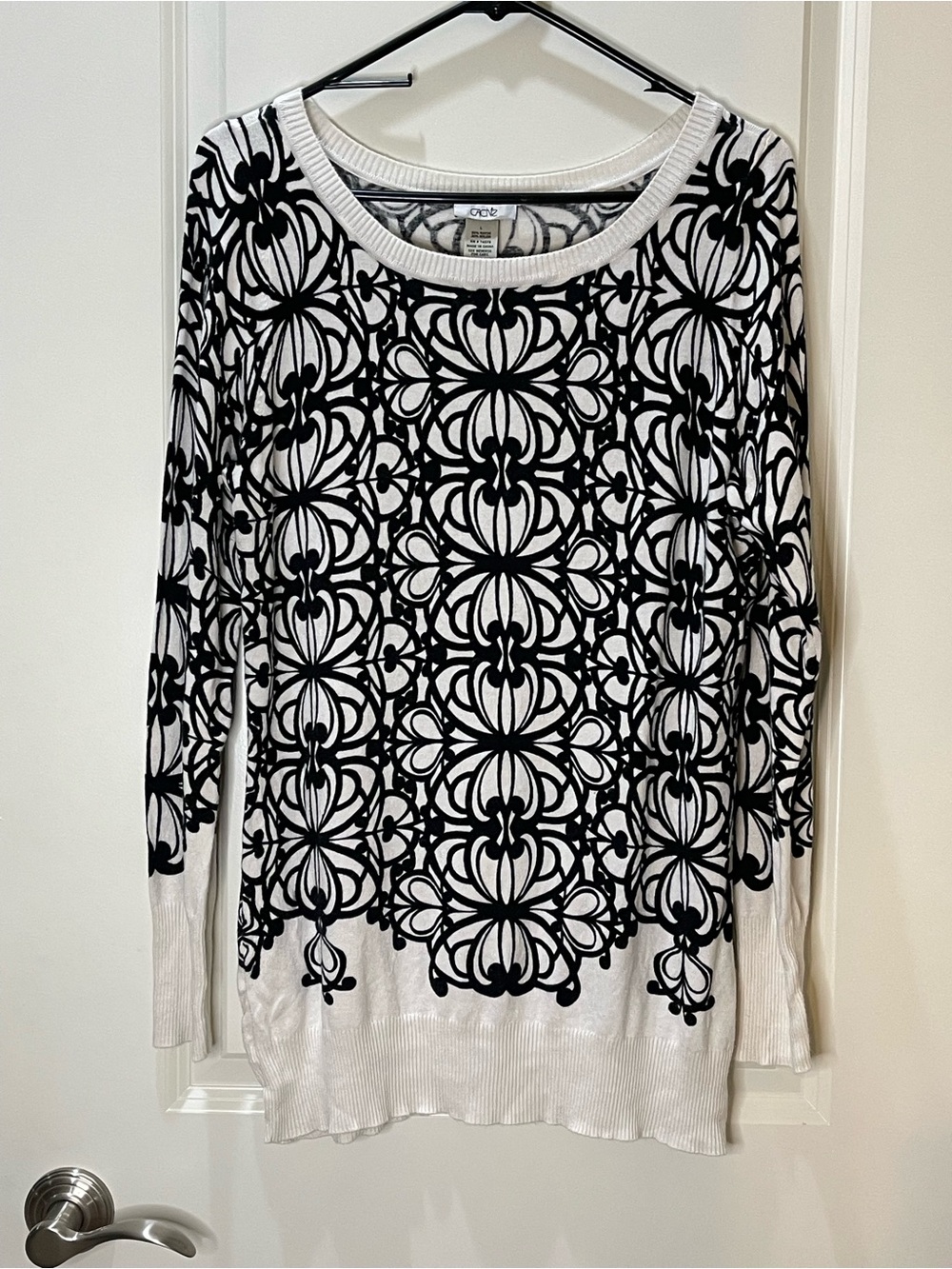 Vintage Cache Black and White Crew Neck Patterned Sweater Y2K L